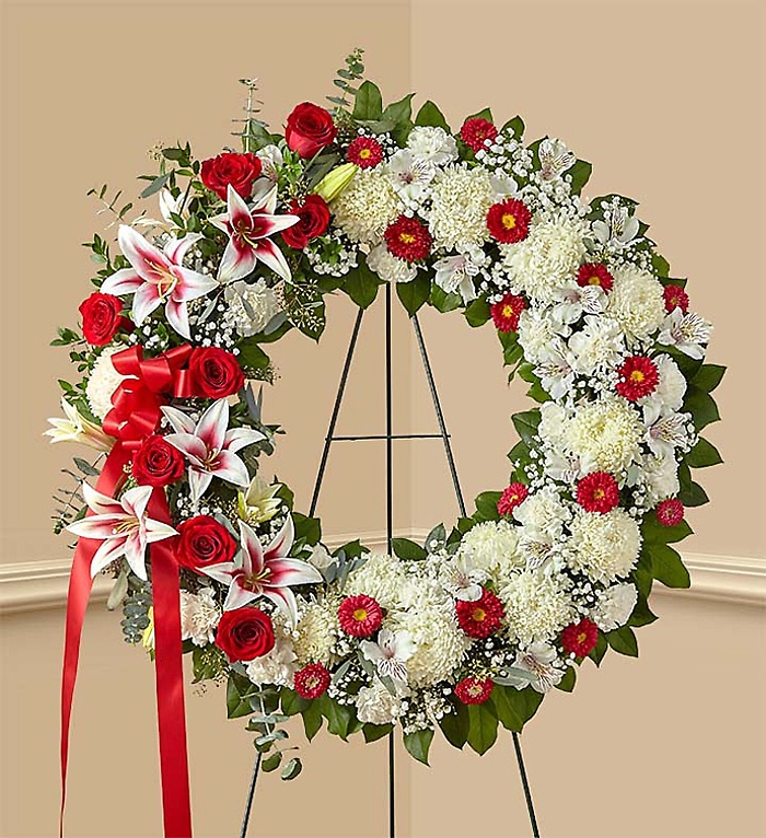 Red Rose and Lily Standing Wreath